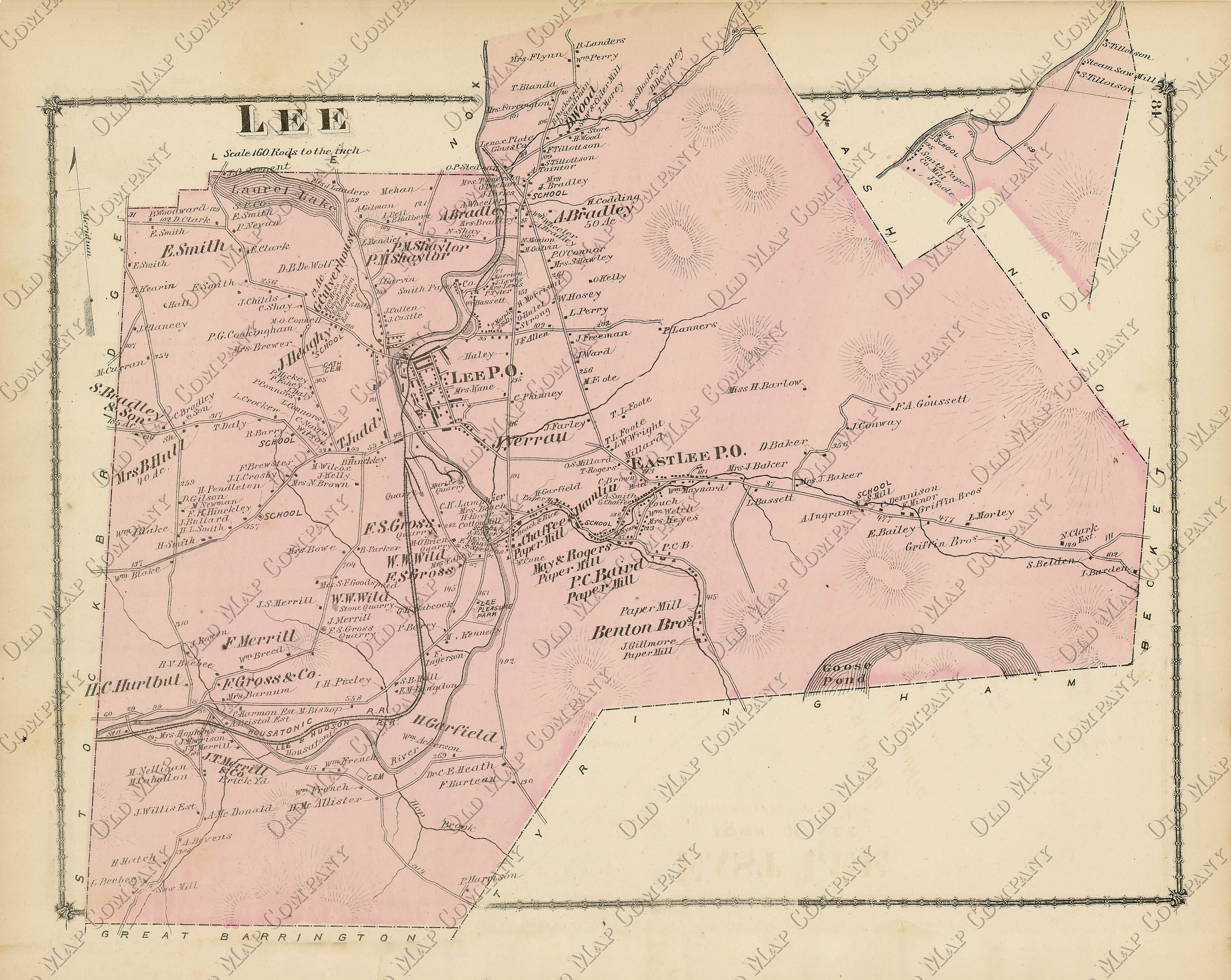 LEE, Massachusetts 1871 Map Replica or Genuine ORIGINAL