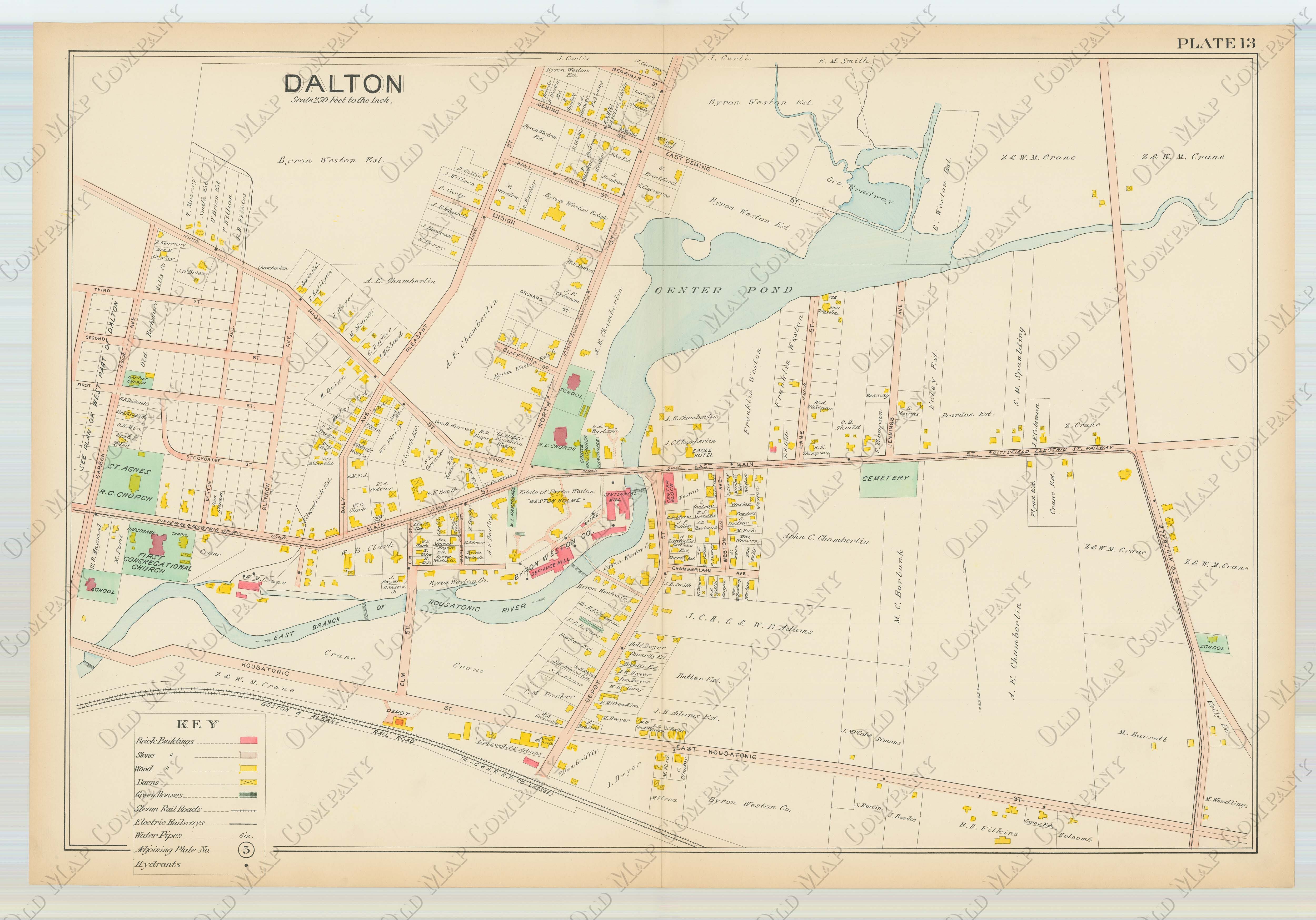 Village of DALTON, Massachusetts 1904 Map - Replica or Genuine ORIGINAL