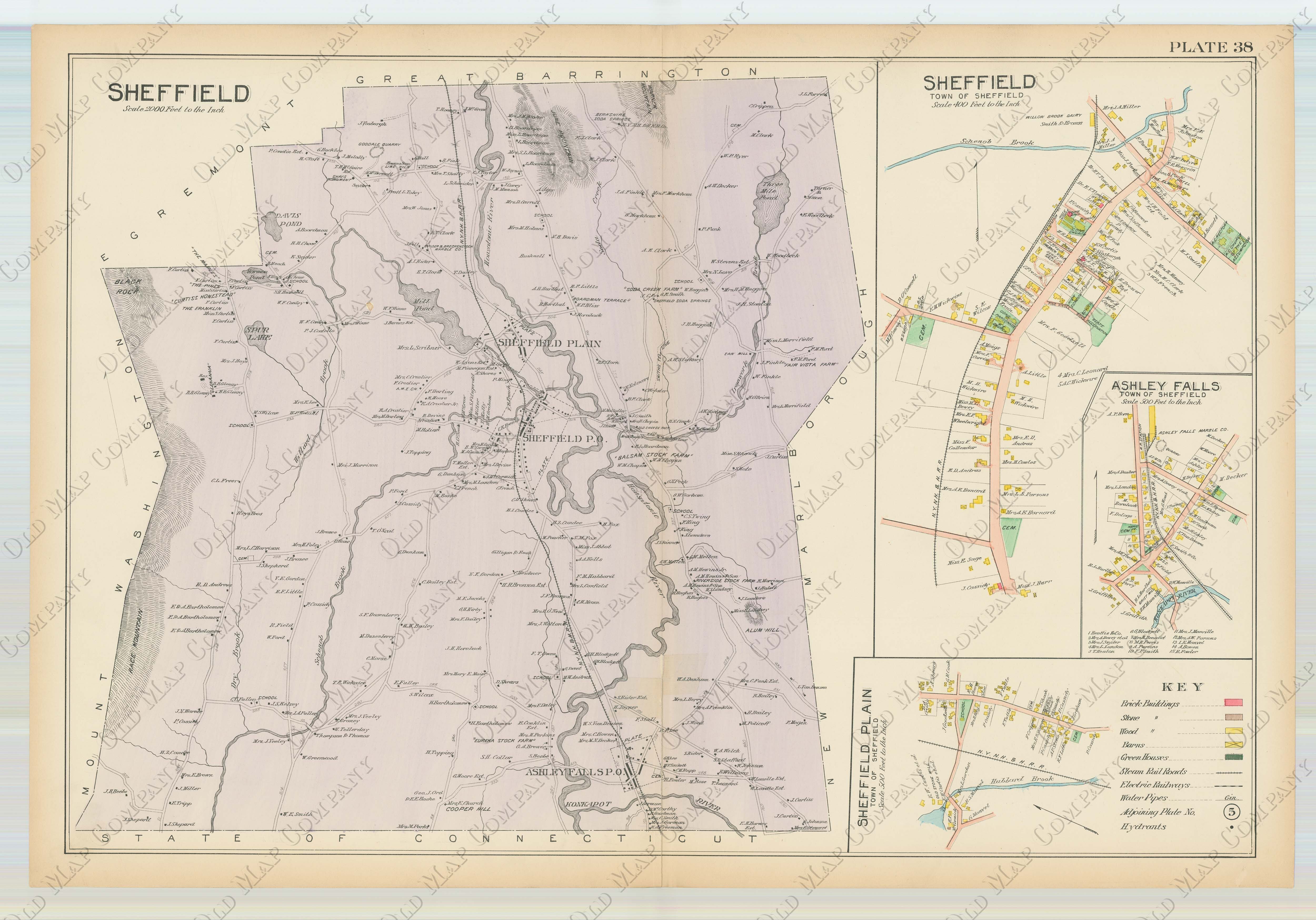 Sheffield Massachusetts 1904 Map Replica Or Genuine Original 6422