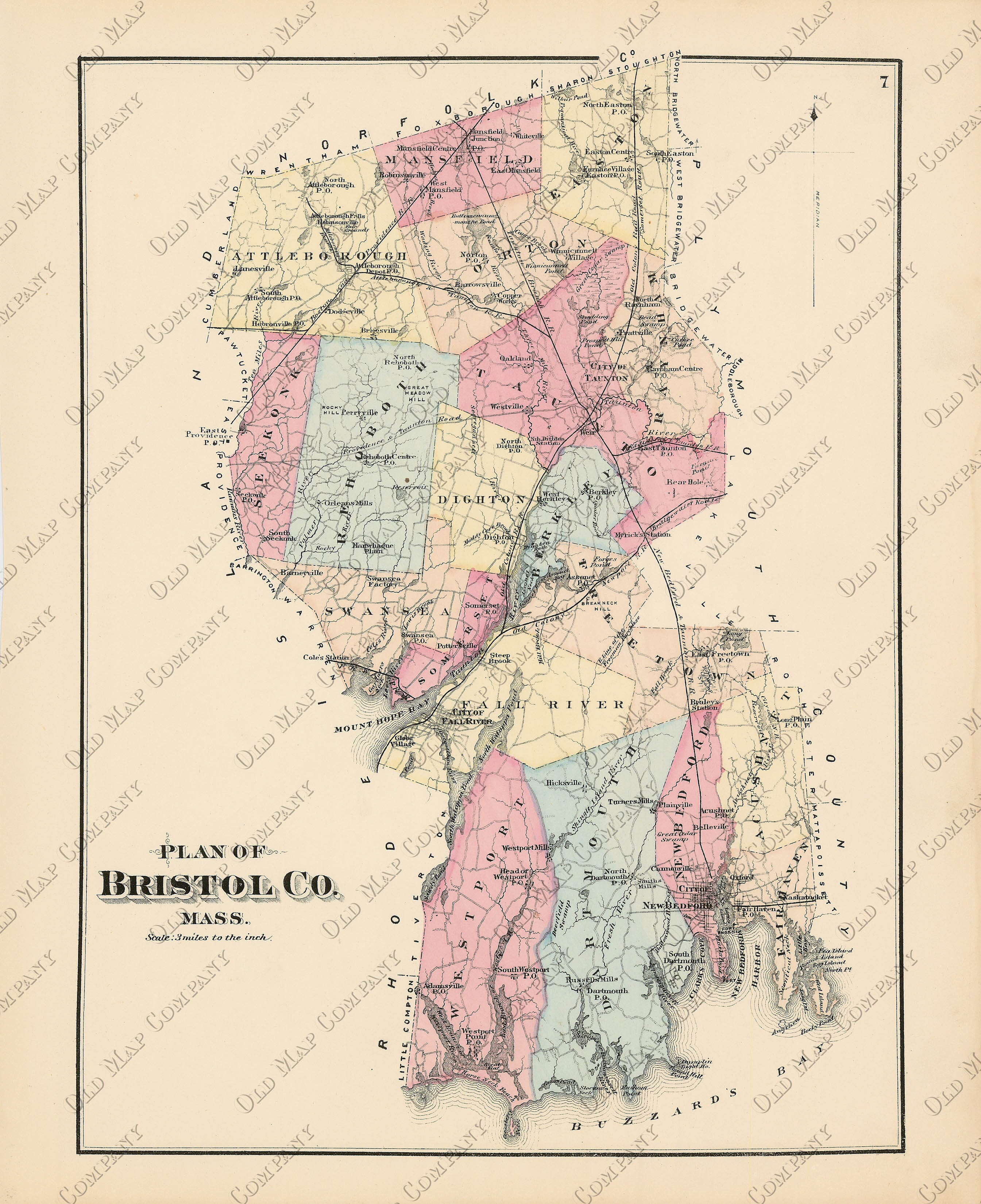 BRISTOL COUNTY, Massachusetts 1871 Map - Replica or Genuine ORIGINAL