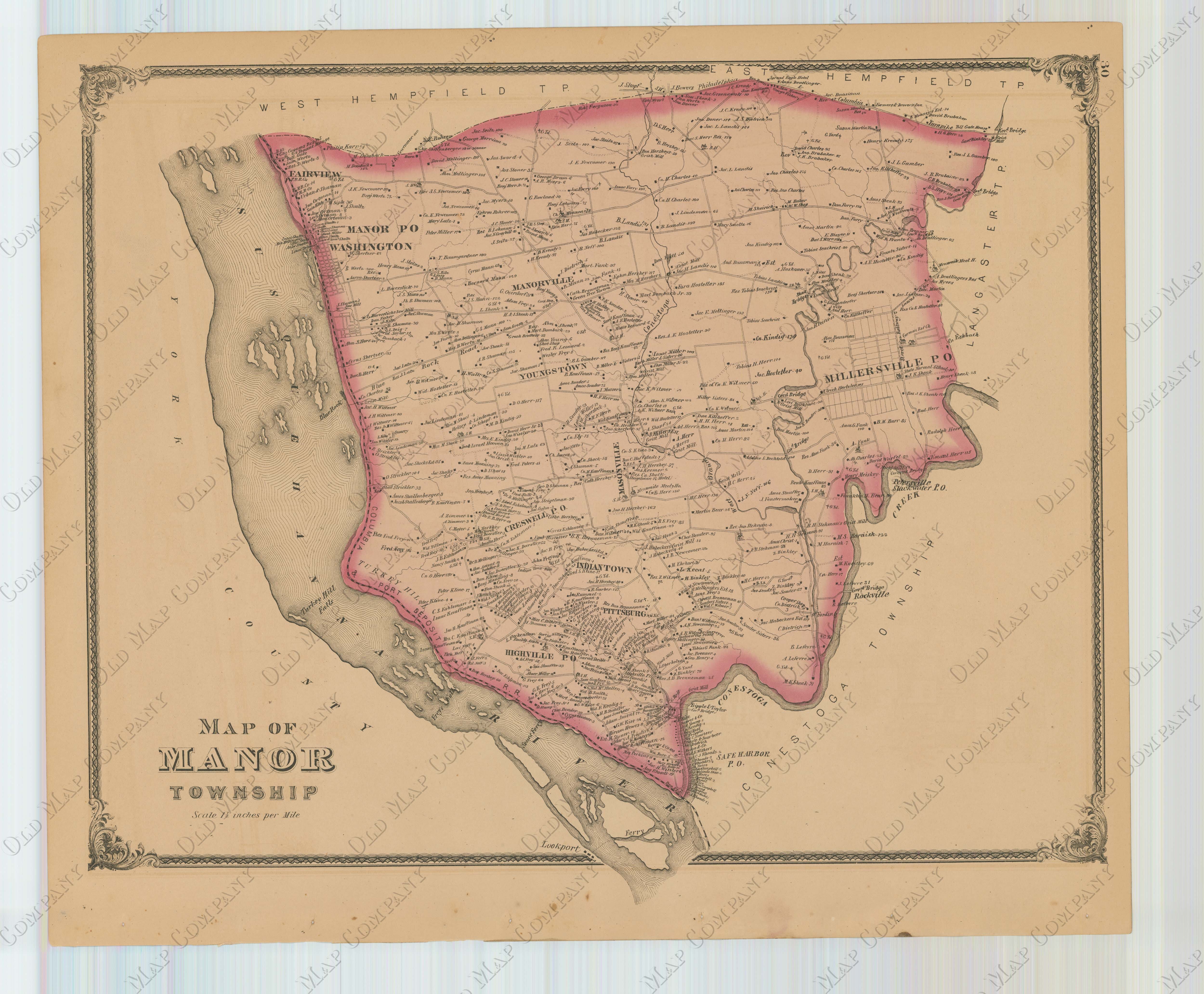 MANOR, Pennsylvania 1875 Map - Replica or GENUINE ORIGINAL